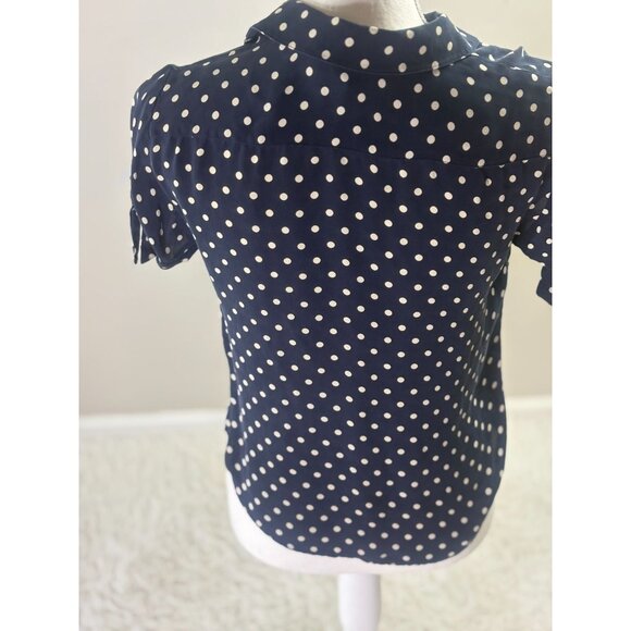 Jones New York Signature Navy Polka Dot Short Sleeve Silk Button-Up Blouse S - Picture 3 of 4
